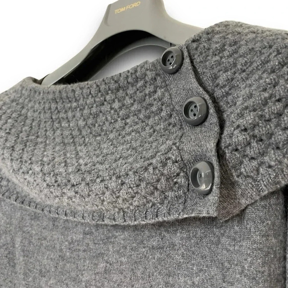 Ann Taylor Gray Off the Shoulder Cashmere Sweater S Fold over Waffle Knit Collar - Picture 3 of 7